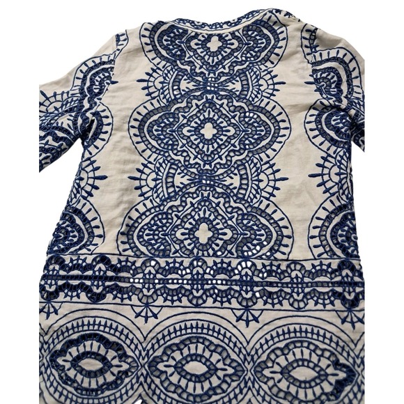 NWT Chico's Jacket Women's 0 Small White Blue Embroidered Scallop Hem Linen Boho - Picture 7 of 12